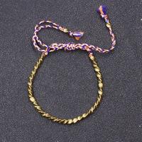 Bracelet tendance à franges géométriques tressées avec perles en laiton irrégulières plaquées or antique pour femmes et hommes - Cadeau de mariage