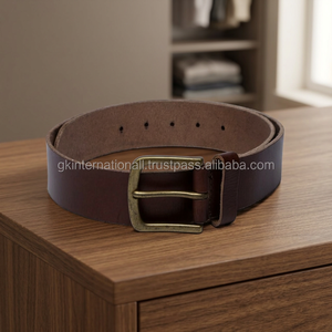 Ceinture décontractée en cuir véritable texturé marron de style vintage pour hommes avec ceinture à boucle à une broche en laiton antique pour unisexe - Product Image 1