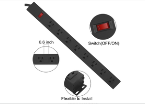 Ciabatta montabile in metallo a 8 prese ciabatta per montaggio a <span class=keywords><strong>parete</strong></span> ciabatta larga distanziata ciabatta commerciale <span class=keywords><strong>con</strong></span> <span class=keywords><strong>interruttore</strong></span> 15A 125V - Product Image 3