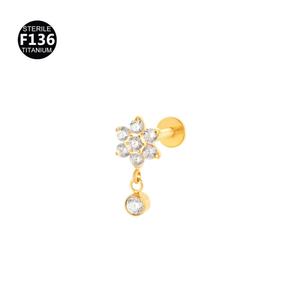 Piercing F136 en Titane Plaqué Or 18K, 0,9 mm, à Filetage Interne, pour Lèvre, Cartilage d'<span class=keywords><strong>Oreille</strong></span>, <span class=keywords><strong>Tragus</strong></span>, avec Pendentif Floral Pavé de Zircone Cubique, Cadeau - Product Image 5