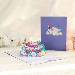 Carte de vœux 3D pop-up avec fleurs et papillons en papier découpés au laser pour anniversaire - Product Image 2