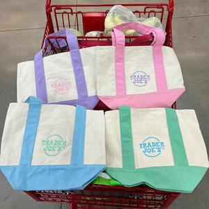 Bolsas de Mano NUEVAS de Trader Joe's, Color Pastel, Envío Gratis, Personalizadas, de Dos Tonos, Reutilizables, de Lona, para Compras en el Supermercado, para Mujer - Product Image 4