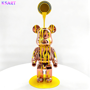 Sculpture d'ours fluide en résine électroplaquée, magnifique ours en résine multicolore de style dessin animé, artisanat en résine pour décoration de salon, cadeau - Product Image 2