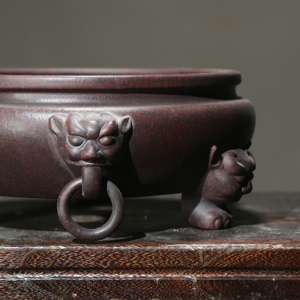 Pot à Bonsaï en Argile Violette à Trois Pieds, Façonné à la Main en Forme de Patte de Chat, avec Poignées Anneau, Décoration Classique pour Table à Thé - Product Image 2