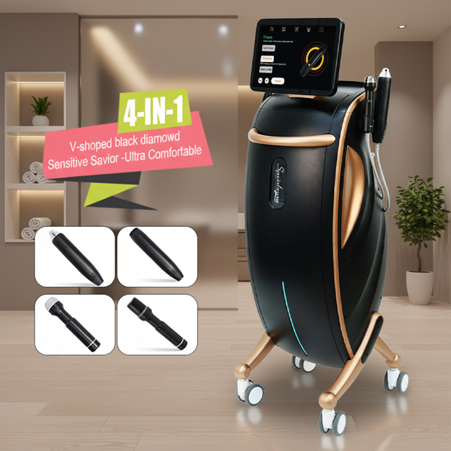 OEM 4-in-1 V-Shaped Black Diamond Beauty Device Customizable for Sensitive Skin Care Facial Lifting and Rejuvenation Machine