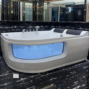 Bañera de <span class=keywords><strong>hidromasaje</strong></span> de esquina de acrílico blanco portátil <span class=keywords><strong>para</strong></span> 2 personas, función de remojo de burbujas de aire, uso interior y exterior <span class=keywords><strong>para</strong></span> villas - Product Image 1