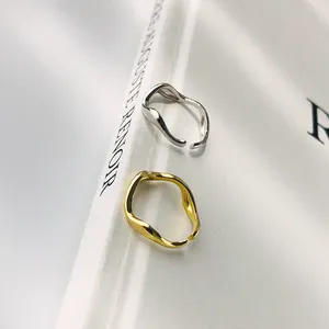 Original Design Irregular Wave Ring 925 Silver White/ 18K Gold Plated Open Rings For Women