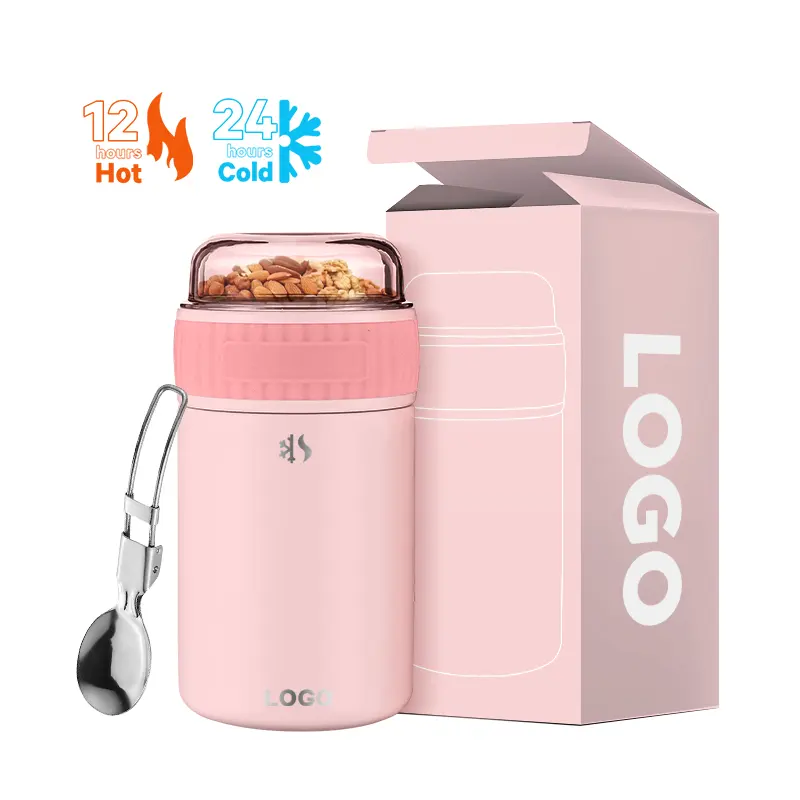18/8 Stainless Steel Insulated Food Container With Pattern Two Layer Metal Lunch Box with Separate Snack Storage on Top
