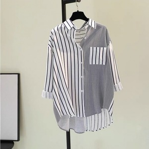 เสื้อเชิ้ตผู้หญิงลำลอง แขนยาว คอปก ลายทางต่อผ้าสีสันสดใส สไตล์หลวมๆ รุ่นใหม่ประจำฤดูใบไม้ผลิปี 2026 - Product Image 1