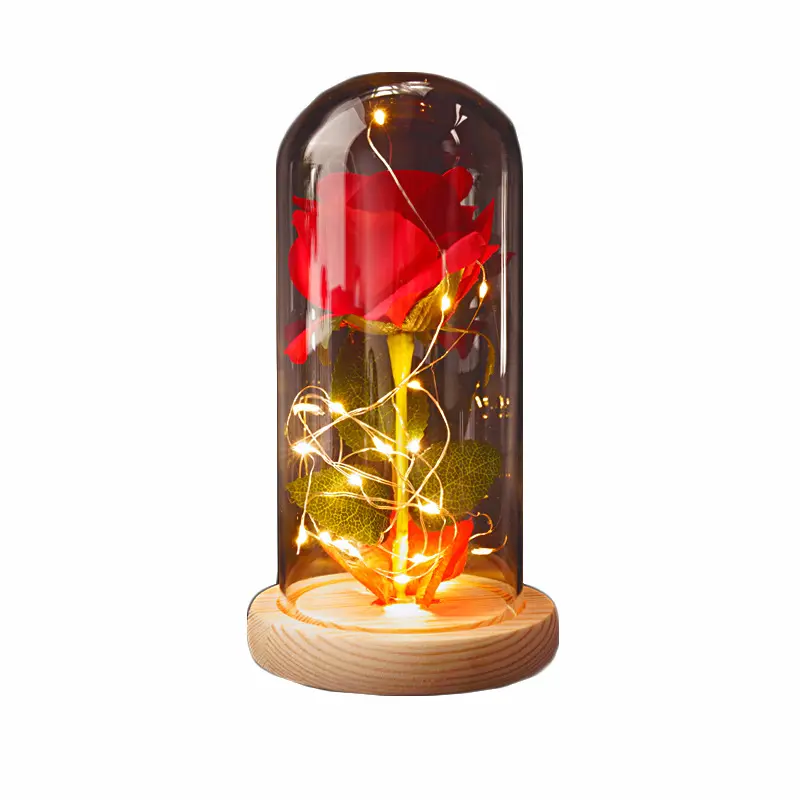 Fabrikanten Groothandel Kerstcadeau Kleine Prins Rose Glas Cover 24K Gold Foil Rose Met Led Licht