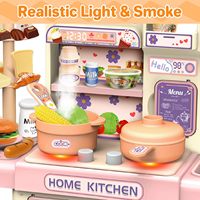 Ensemble de cuisine miniature pour enfants, jouets de cuisine, table de cuisine, ensemble de jouets de cuisine pour filles avec lumière et pulvérisation