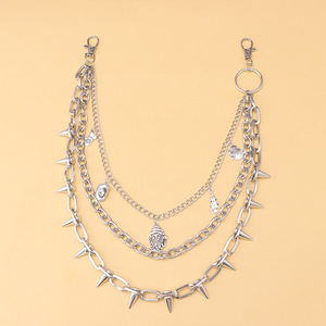 Cadena de cintura unisex de aleación de zinc con colgante de remaches de punta multicapa, accesorio casual de mezclilla estilo Hip Hop, Blanco K - Product Image 6