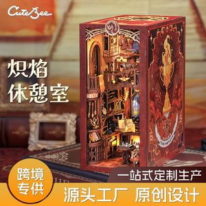 CuteBee Blazing Restroom Miniature Model Wooden DIY House Toy For Teens And Adults Architecture Puzzle <b>Building</b> <b>Block</b> Ornament - Product Image 4