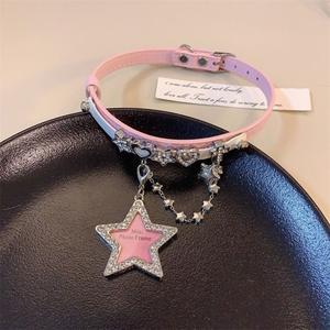 DIY Diapositiva Carta Chapado en Oro Aleación de Zinc Gargantilla <span class=keywords><strong>Collar</strong></span> Asscher Corte Diamante Rosa Blanco Estrella Corazón Colgante <span class=keywords><strong>Collar</strong></span> de Cuero Edgy - Product Image 5