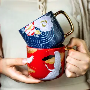 Style ancien traditionnel chinois plaqué or poignée cadeau Style chinois Vintage mignon tasses à café tasses en céramique