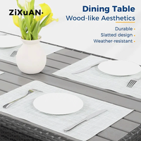 Canapé d'angle de jardin d'extérieur en rotin tressé avec coussins lavables et table basse en verre