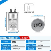 Condensateur de démarrage moteur CRD CBB65 12.5UF440V en film polypropylène métallisé pour compresseur de climatiseur HVAC et moteur AC, conforme RoHS