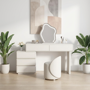 Table de toilette moderne européenne en bois massif, réglable, écologique, multifonctionnelle, avec 5 tiroirs et miroir éclairé, directement de l'usine - Product Image 5