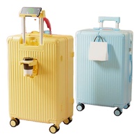 Valise légère en polycarbonate avec porte-gobelet et support pour téléphone, bagage cabine, valise rigide à roulettes, valise de voyage tendance