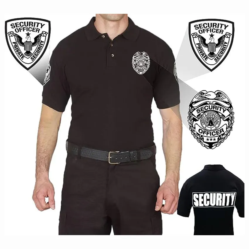 Wholesale Custom Security Black Poly Cotton Security Polo Shirts