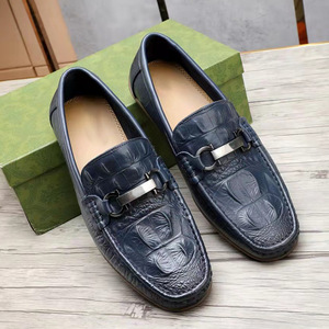 Men's Genuine Leather Loafers Round Toe Slip-On Breathable <b>Summer</b> Casual Shoes With Buckle <b>Decoration</b> - Product Image 2