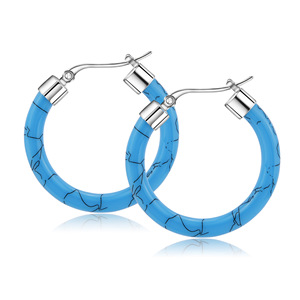 Pendientes de Aro con Diseño de Resina Roja Agrietada, Acero Inoxidable, Joyería de Moda para Mujer, Pendientes Redondos de 5mm - Product Image 4