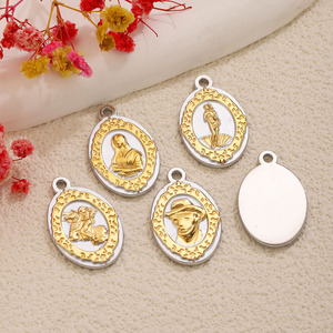 Pendentif ovale vintage en acier inoxydable de style européen et américain, plaqué <span class=keywords><strong>or</strong></span> 18 carats, pour colliers, bracelets, boucles <span class=keywords><strong>d</strong></span>'oreilles et autres accessoires DIY - Product Image 1