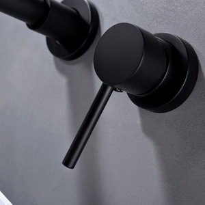 Robinet de lavabo mural moderne à deux trous <span class=keywords><strong>en</strong></span> acier inoxydable brossé avec cartouche céramique et poignée unique – Qualité supérieure - Product Image 4