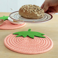 Tapis isolant thermique moderne et écologique, série de fruits mignons (Fraise, Citrouille), set de table en corde de coton, dessous de verre antidérapant