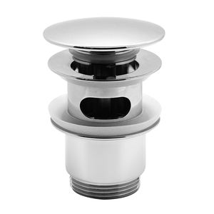 Válvula de desagüe de piso Lux de 1 1/4 pulgadas con sistema click-clack para lavabo, tapón redondo con rebosadero, material de zinc - Product Image 1