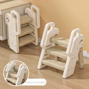 Altura Ajustável das Crianças Lavatório Conversível Três Passos Crianças Dobrável Step Stool Toilet Baby Step Stool com Alças