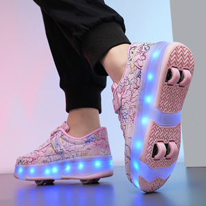 Roller Shoes With Flashing Lights Double Row Wheels For Kids Size 29 To 42 EVA Material Plastic Wheels - Product Image 3
