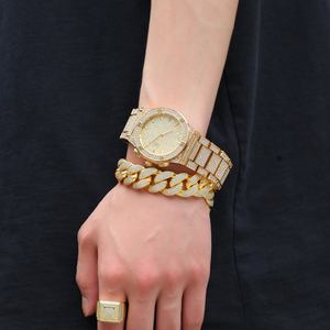 Reloj de Moda UWIN Totalmente Helado con Forma Redonda Bling Bling de Dos Tonos para Mujer Hombre Rapero - Product Image 3