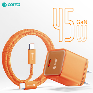 Bộ sạc nhanh COTECi CN 45W GaN kèm cáp dữ liệu USB C to C 1m màu cam, dành cho iPhone 17 Pro Max Series - Product Image 1