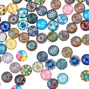 Hobbyworker 200pcs 12mm Mixed Color Mosaic Printed Glass Dome Cabochons Half Round Tile For Photo Pendant Jewelry Making A0433