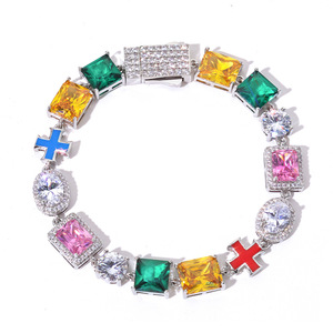 Bracelets en argent S925 plaqué or 18 carats véritable, sertis de moissanite aux couleurs vives, style halo, hip-hop, personnalisés, bijoux bling OEM pour fournisseurs B2B - Product Image 2