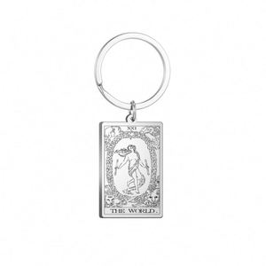 简约个性潮流钥匙扣十二星座塔罗牌图案金属钥匙扣不锈钢吊坠塔罗牌钥匙扣 - Product Image 1