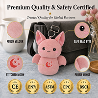 Porte-clés en peluche super doux en forme de chauve-souris, design personnalisable, fabrication OEM de porte-clés animaux en peluche sur mesure