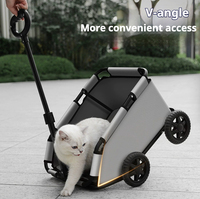 Poussette pliable multifonctionnelle pour chiens et chats, chariot portable 2-en-1 et chariot de courses avec design en V à accès facile