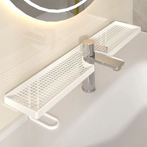 Estante de almacenamiento para grifo montado en la pared del baño, organizador rectangular blanco duradero para productos de cuidado personal - Product Image 2