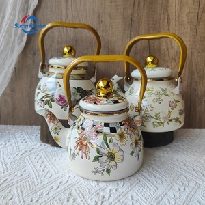 <span class=keywords><strong>Teiera</strong></span> in Smalto Spesso da 1,2L con Base in Acciaio Inox e Coperchio in Vetro, Fatta a Mano, Adatta al Forno, Bianca con Decorazioni <span class=keywords><strong>per</strong></span> Fornelli a Gas e a Induzione - Product Image 6