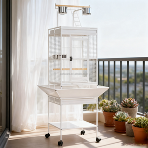 Gabbia per uccelli <span class=keywords><strong>Vintage</strong></span> di lusso per pappagalli, supporto rimovibile, in metallo da gioco, con struttura in filo di acciaio e vassoio - Product Image 6