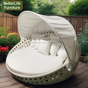 Lit <span class=keywords><strong>de</strong></span> repos circulaire <span class=keywords><strong>de</strong></span> jardin en rotin blanc avec auvent pour hôtel et extérieur - Product Image 3