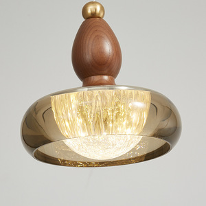 French Vintage Walnut Wood Pendant <b>Light</b> <b>Retro</b> Smart Bedside Dining Chandelier - Product Image 4