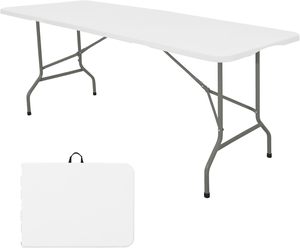 Mesa de Camping Ligera de 6 Pies, Plegable, Portátil, Rectangular, para Exteriores, con Patas de Acero, Plegable por la Mitad, con Asa de Transporte - Product Image 1