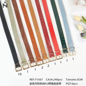 Cintura in Pelle PU Effetto Coccodrillo con Fibbia Quadrata Dorata Zi 3Cm per Uomo e Donna Stile Casual con Fibbia in Lega - Product Image 2