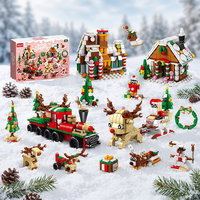 WEEBO Ensemble de blocs de construction de Noël 30 en 1, maison en pain d'épices, train, rennes, traîneau, Père Noël, bonhomme de neige, briques DIY, cadeau