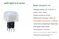 Sakelar Tact 6x6x17mm dengan LED Biru dan Tutup Kristal, Tombol Tekan 6p Dip, Sakelar Berlampu