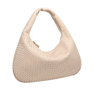 Women Woven Underarm Bag Daily Use Bag PU Leather Top Handle Shoulder Handbags With Zipper Fashion Clutch Bag For Ladies