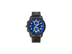 Orologio cronografo da uomo Hyf A228, cassa in acciaio inossidabile, cinturino in pelle, quadrante blu, orologio rotondo alla moda - Product Image 1